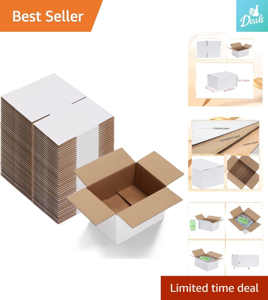 Set of 40 White Shipping Boxes – 8x6x4 Corrugated Cardboard Packing Solution