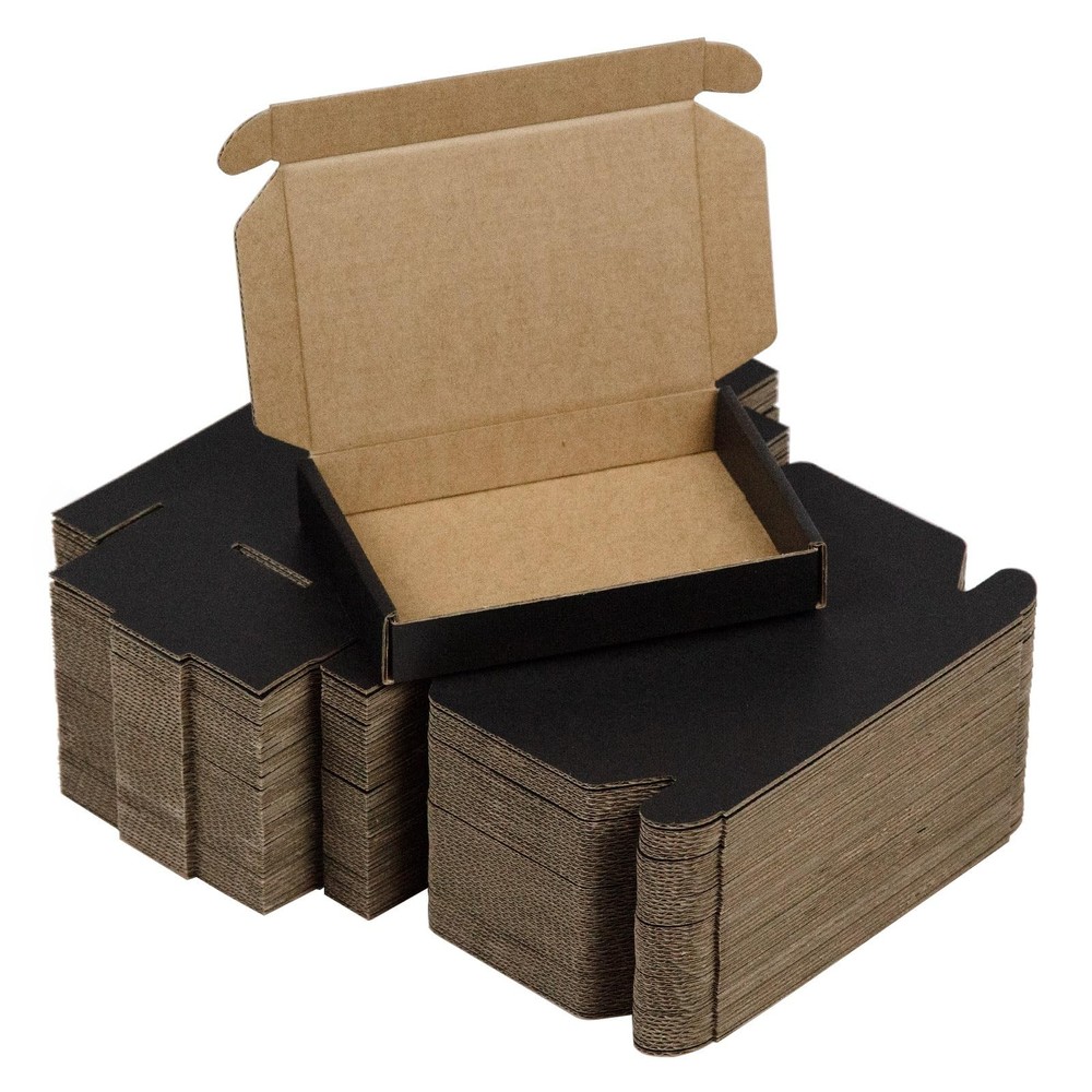 50 Pack 6x4x1 Inches Small Shipping Boxes, Black Corrugated Cardboard Boxes, Mov