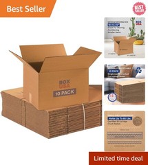 Flat Shipping 10-Pack Medium Moving Boxes – 18″L x 14″W x 12″H for Easy Assembly