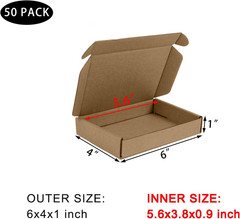 SUNLPH 50 Pack 6X4X1 Inches Small Shipping Boxes, Brown Corrugated Cardboard Box