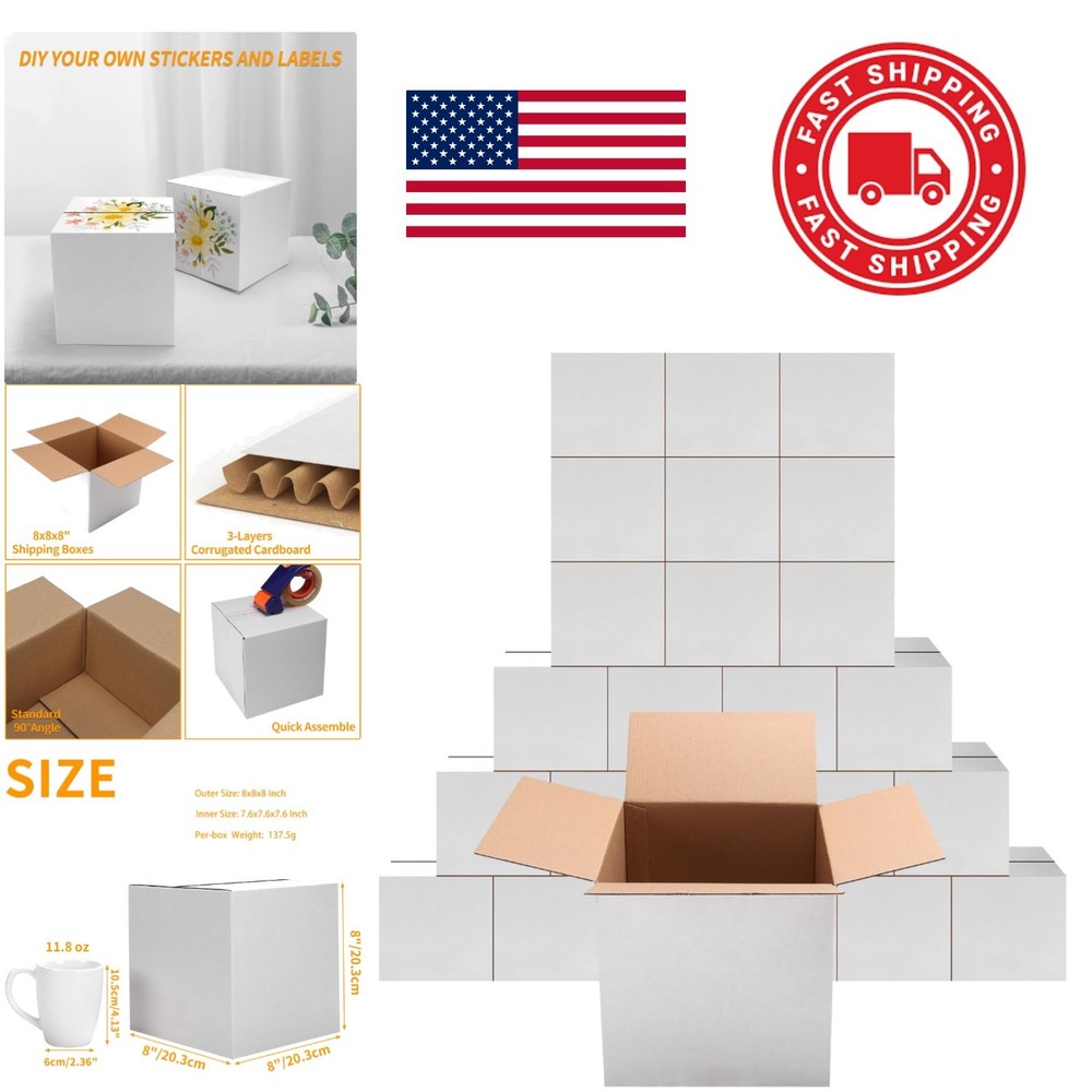 Affordable 8x8x8 White Cardboard Mailer Boxes Pack of 25 for Online Sellers