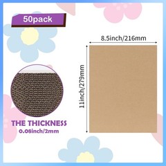 RLAVBL 50 Pack 8.5×11 Corrugated Cardboard Sheets, Flat 8.5×11, Brown-50