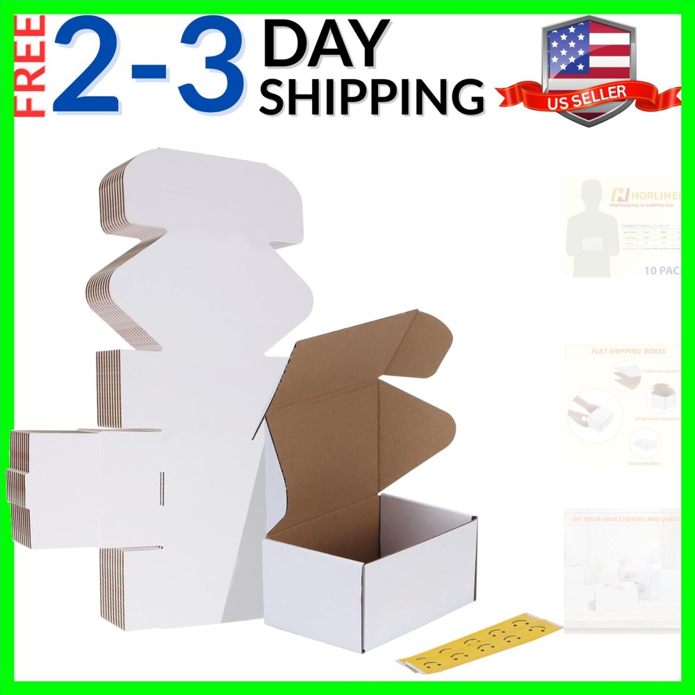 10 Pack 6x4x3 Shipping Boxes, White Corrugated Cardboard Box for Mailing, Pac…