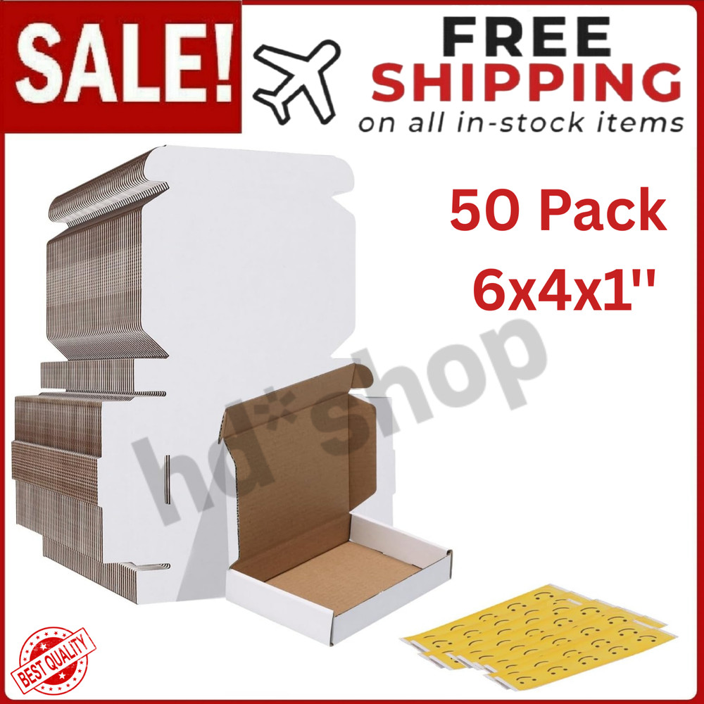 50 Pack White Corrugated Shipping Mailer Small Packaging Packing Boxes 6x4x1”