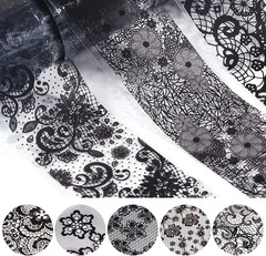 2 Boxes 20 Rolls White&Black Lace Nail Foil Sheets Holographic Nail Art Foil Tra