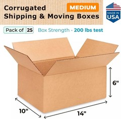 Medium Moving & Shipping Boxes 14″L x 10″W x 6″H (25-Pack) – Extra Strength 2…