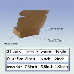 8X6X2 Inch Shipping Boxes Pack of 25, Brown Corrugated Cardboard Box Mailer Boxe