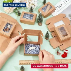 BENECREAT 30 Pack 3.3×2.3x1inch Rectangle Brown Kraft Paper Boxes with Clear Win