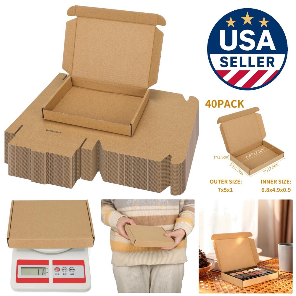 40 Pack Durable 7x5x1 Inch Tab Lock Cardboard Shipping Boxes – Perfect for Gifts