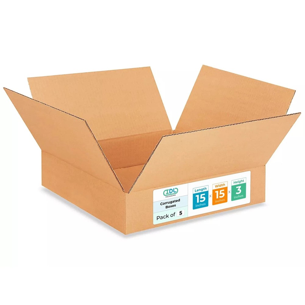 5 PCS 15x15x3 Inch Heavy Duty Shipping Boxes 200 lb Corrugated Moving Carton