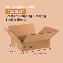 12 X 10 X 3 Corrugated Cardboard Boxes, Flat 12″L X 10″W X 3″H, Pack of 25 | Shi