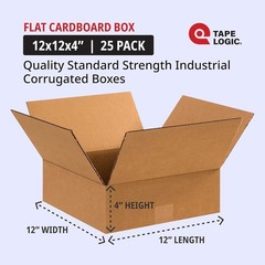 Brand New 12x12x4 Corrugated Cardboard Boxes, Kraft, Flat