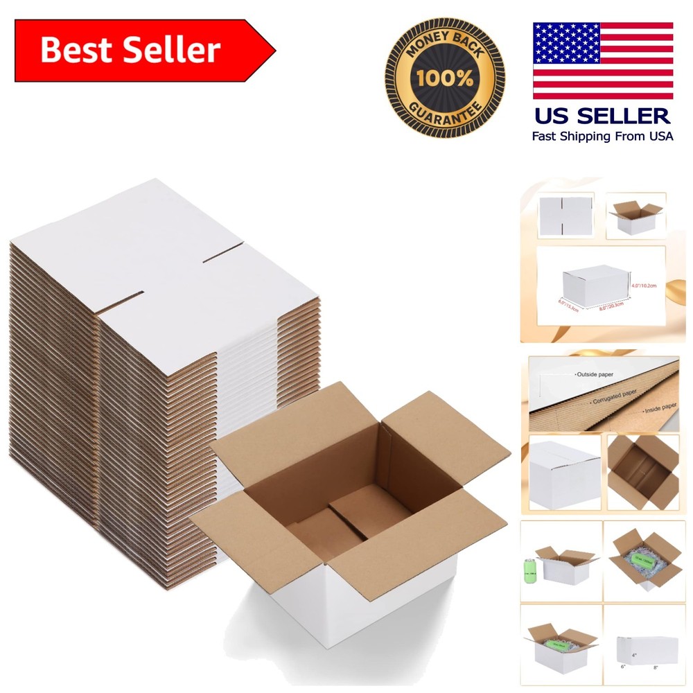 Durable 40 Pack of 8x6x4 Shipping Boxes in White – Perfect for Gifts & Shipping