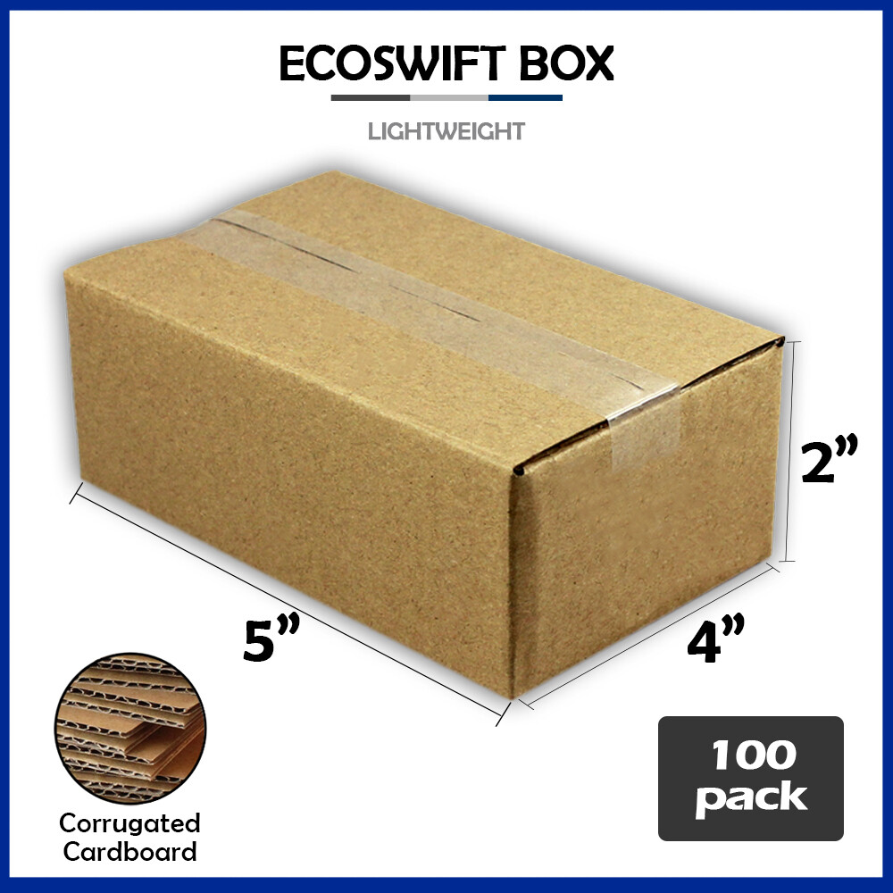 100 5x4x2 “EcoSwift” Brand Cardboard Box Packing Mailing Shipping Corrugated