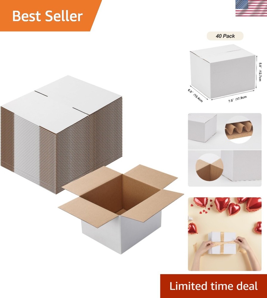 Moisture-Resistant 7x6x5 Cardboard Shipping Boxes – 40 Pack for Secure Mailing