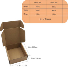 5X5X2 Inches Shipping Boxes Set of 25, Brown Corrugated Mailing Cardboard Box Li