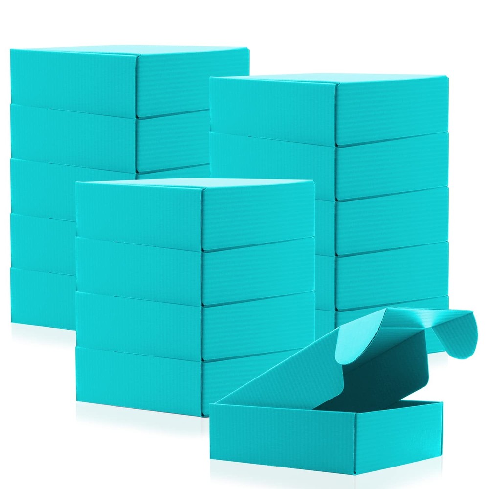 Teal Recyclable Small Corrugated Mailer Shipping Boxes 15 Pack 6x6x2 Inch