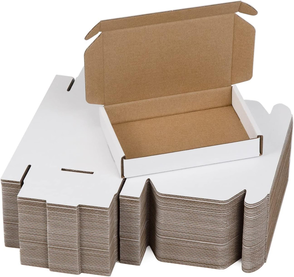 SUNLPH 50 Pack 6X4X1 Inches Small Shipping Boxes, White Corrugated Cardboard Box