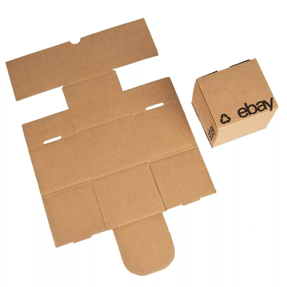 25 New Ebay Boxes 4″ x 4″ x 4″ – Flat Folding Black Logo