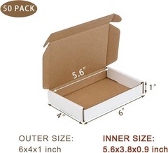 SUNLPH 50 Pack 6x4x1 Inches Small Shipping Boxes, White Corrugated Cardboard Box