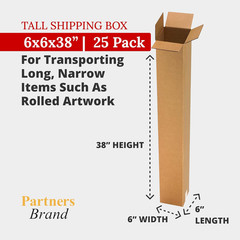 6X6X48 Corrugated Cardboard Boxes, 6″L X 6″W X 48″H, Pack of 25 | Shipping, Pack