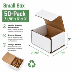 50 Pack 7 1/8″ x 5″ x 3″ White Corrugated Shipping Mailer Boxes