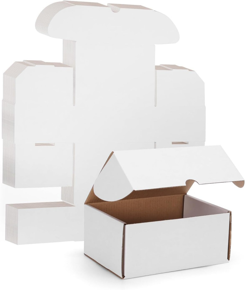 7X5X3 Inches White Shipping Boxes Set of 25, Corrugated Cardboard Boxes 7 X 5 X