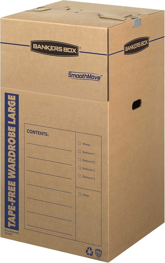Bankers Box Tall Wardrobe Box 24x24x40 Inches Tape-Free Moving Storage with