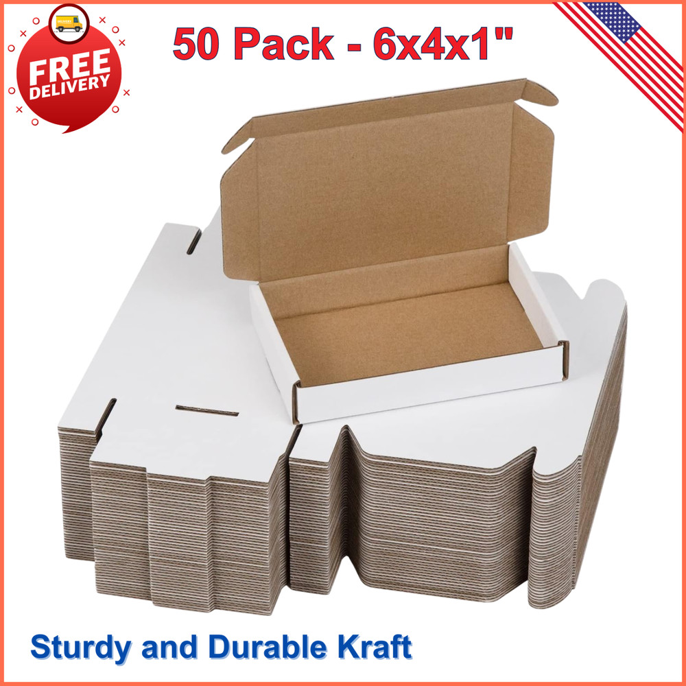 SUNLPH 50 Pack 6x4x1 Inches Small Shipping Boxes, White Corrugated Cardboard Box