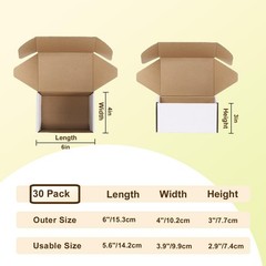 6X4X3 Shipping Boxes Set of 30, 6X4X3 White Corrugated Cardboard Box for Pack…