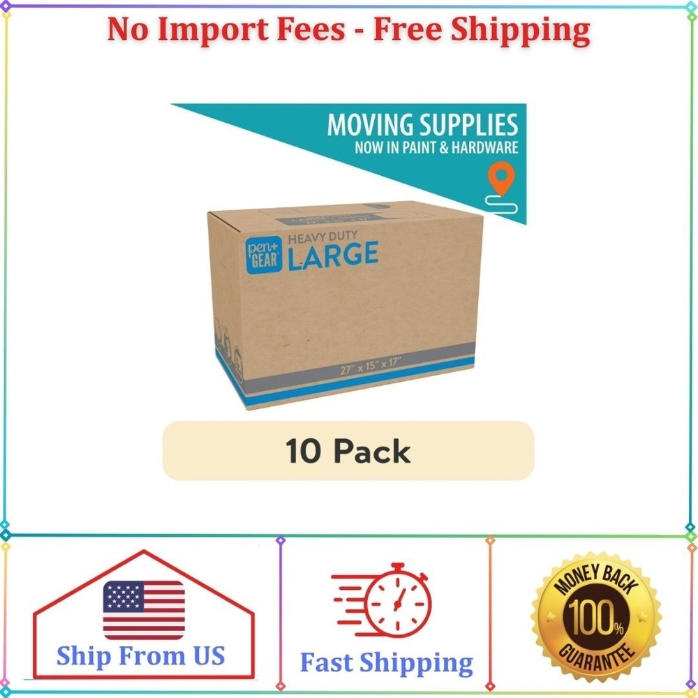(10 pack) Pen+Gear Large Heavy Duty Kraft Moving Boxes, 27L x 15W x 17H