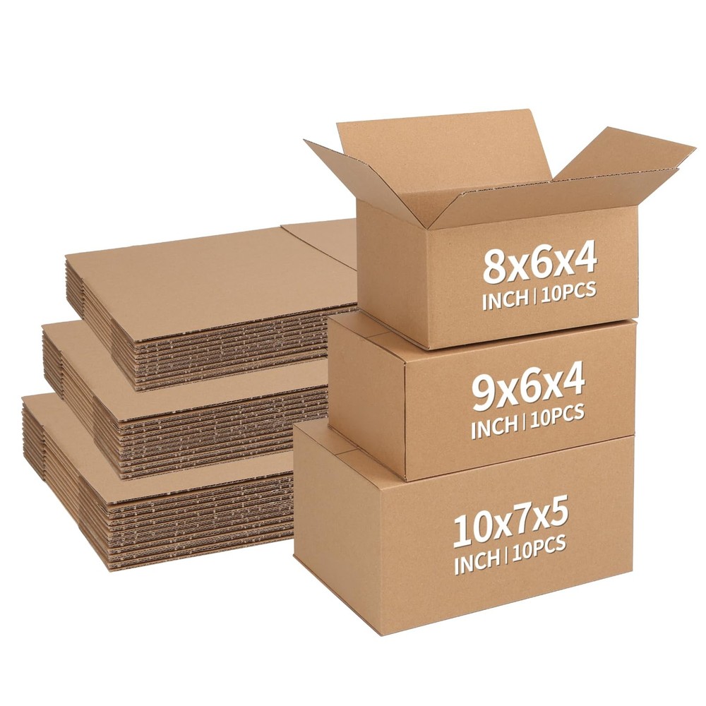 Assorted Sizes Shipping Boxes 30 Pack (10x7x5, 9x6x4,8x6x4), Corrugated Cardb…