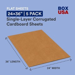 Double Wall Corrugated Cardboard Sheets, 24″ x 36″, Kraft Pack of 5,