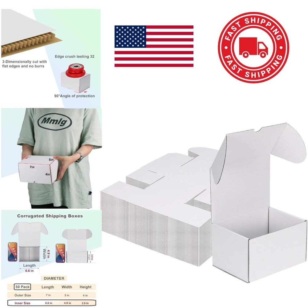 50 Pack Small White Cardboard Shipping Boxes 7x5x4 Inch for Lightweight Items