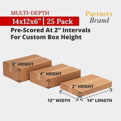 Partners Brand 14 x 12 x 6 Corrugated Cardboard Boxes, 14L x 12W x 6H, Pack of ,