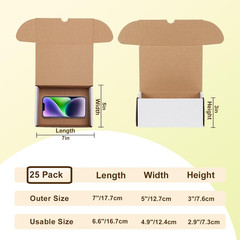 7X5X3 Inches White Shipping Boxes Set of 25, Corrugated Cardboard Boxes 7 X 5 X