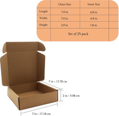 7X7X2 Inches Shipping Boxes Set of 25, Brown Corrugated Mailing Cardboard Box Li