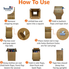 Sturdy Wardrobe Moving Boxes with Hanger Bar for Packing Clothes, Easy to Assemb