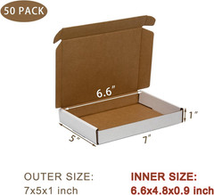 SUNLPH 50 Pack 7X5X1 Inches Small Shipping Boxes, White Corrugated Cardboard Box