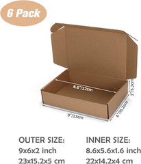 9X6X2 Inch Shipping Boxes Set of 6 Brown, Inner Size 8.6X5.6X1.6 Inch Cardboard