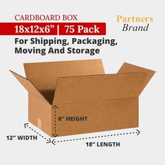 18x12x6 Corrugated Cardboard Boxes, 18″L x 12″W x 6″H, Pack of 75 | Shipping,…