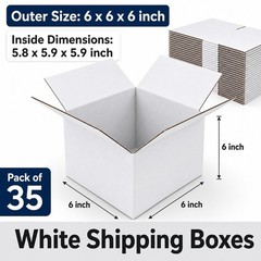 Small White Corrugated Shipping Boxes 6x6x6 Inches, 35 Pack