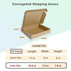 MEBRUDY 11x8x2 Inches Shipping Boxes Pack of 25, Small Corrugated Cardboard Box