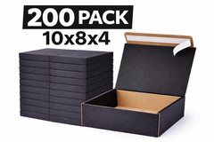 200 Black Gift Mailer Boxes 10x8x4 Premium Corrugated Shipping Boxes
