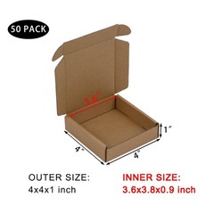 SUNLPH 50 Pack 4x4x1 Inches Small Shipping Boxes, Brown Corrugated Cardboard Box