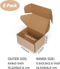 6x4x3 inch Shipping Boxes Set of 6 Brown, Inner Size 5.6×3.6×2.6 inch Cardboa…