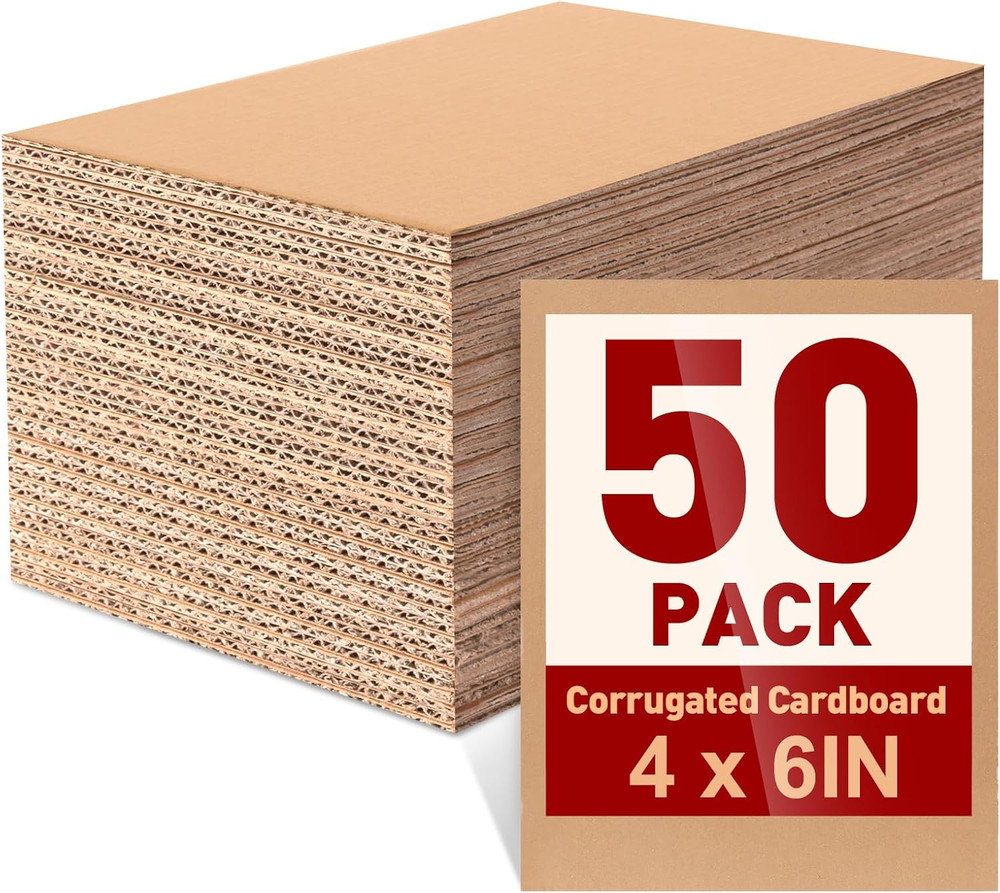 50 Pack 4X6 Corrugated Cardboard Sheets, Flat Cardboard Paper Inserts for Shippi