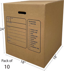Moving Boxes with Handles, 10 Premium Large, 18 X 18 X 24, Brown, BOXINDSLAR10