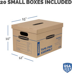 Small Classic Moving Box 20 Pack, Reinforced Handles, Tape-Free Assembly, Box wi