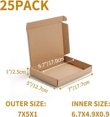 Lightweight 7x5x1 Inch Kraft Brown Shipping Boxes – 25 Pack for Easy Storage